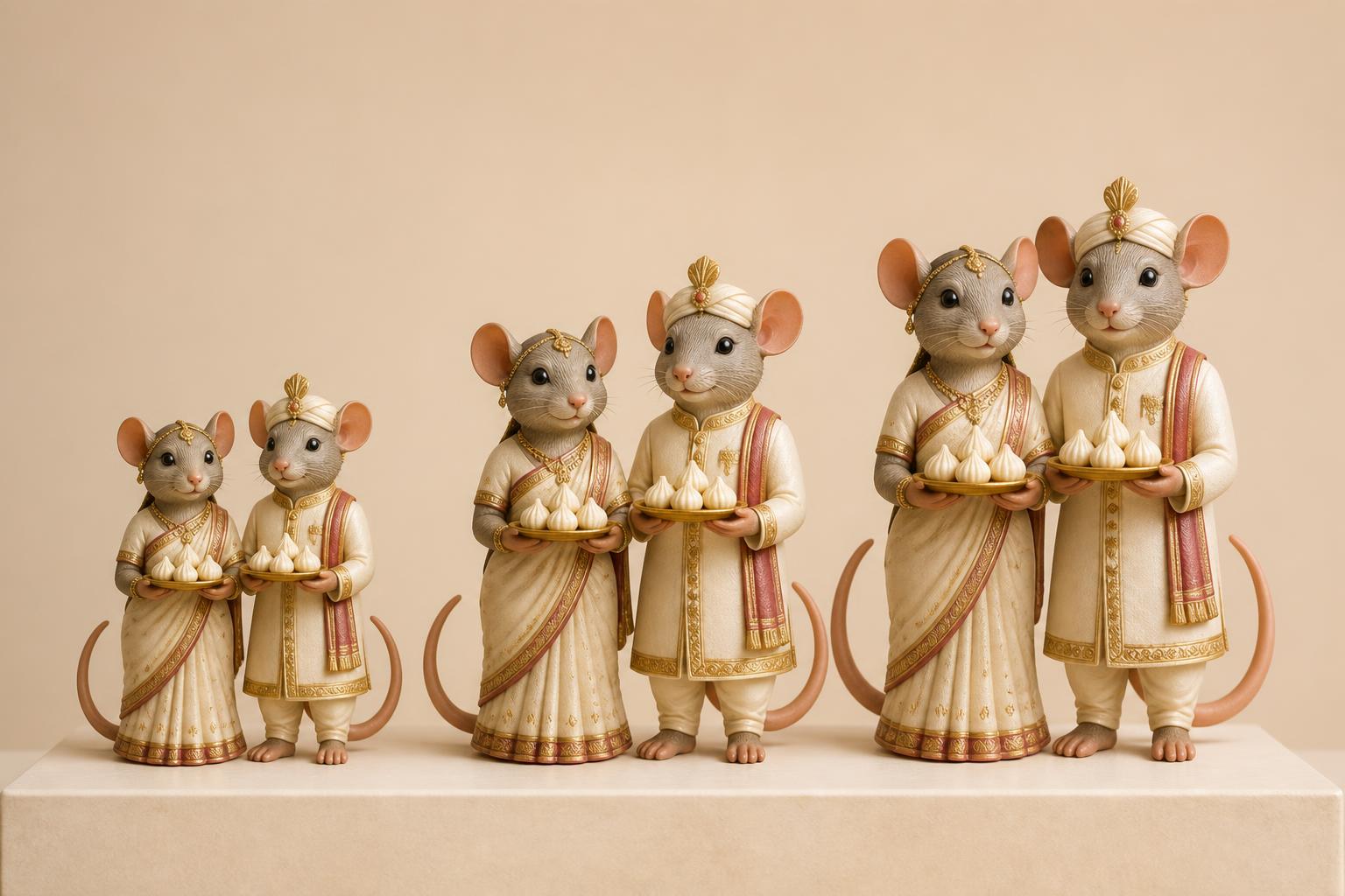 Small medium and large Shubh Mooshak Maharaj size comparison