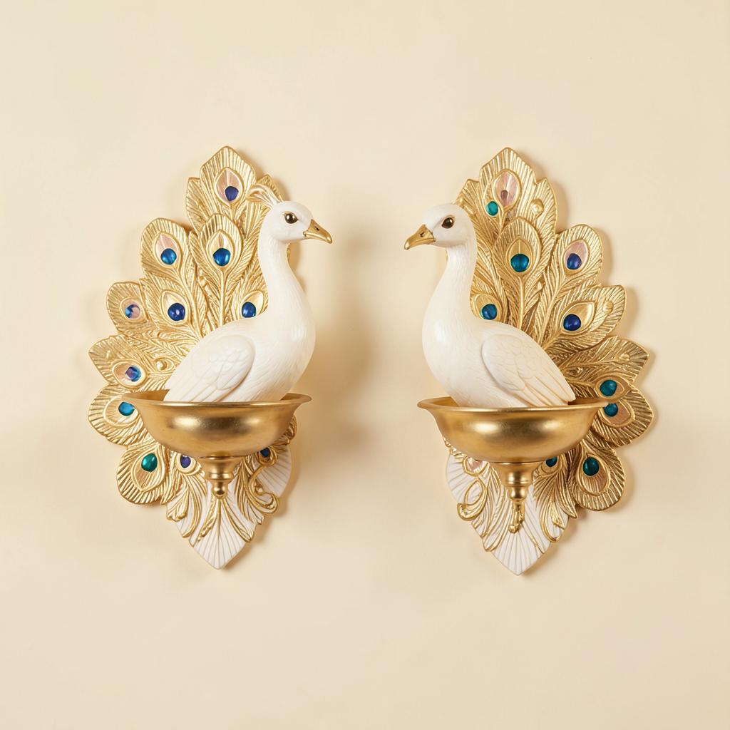 Peacock Diya Wall Pair